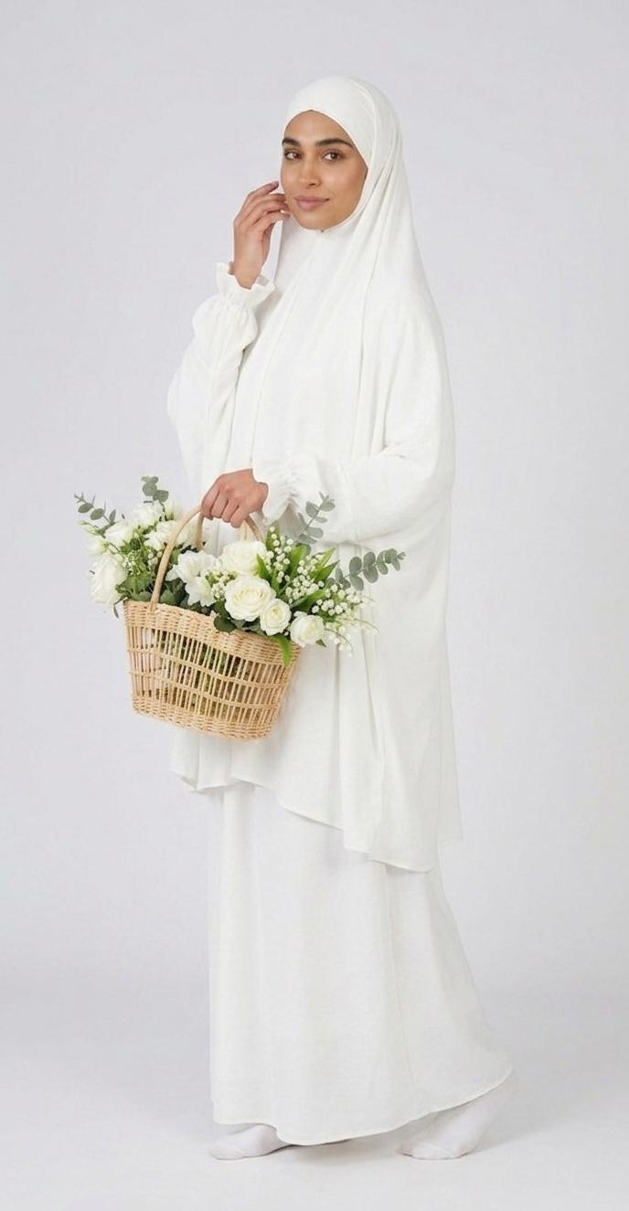 Rawdah White Khimar with Skirt
