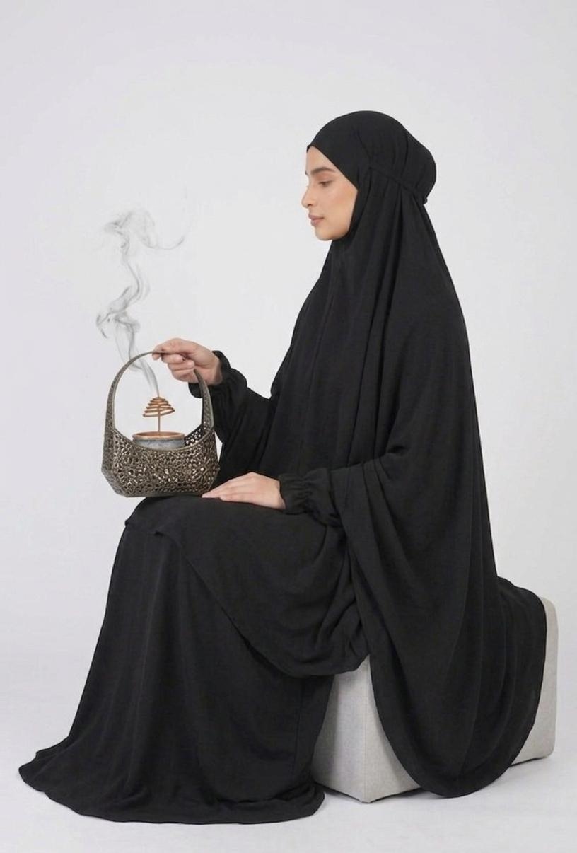 Rawdah Black Khimar with Skirt