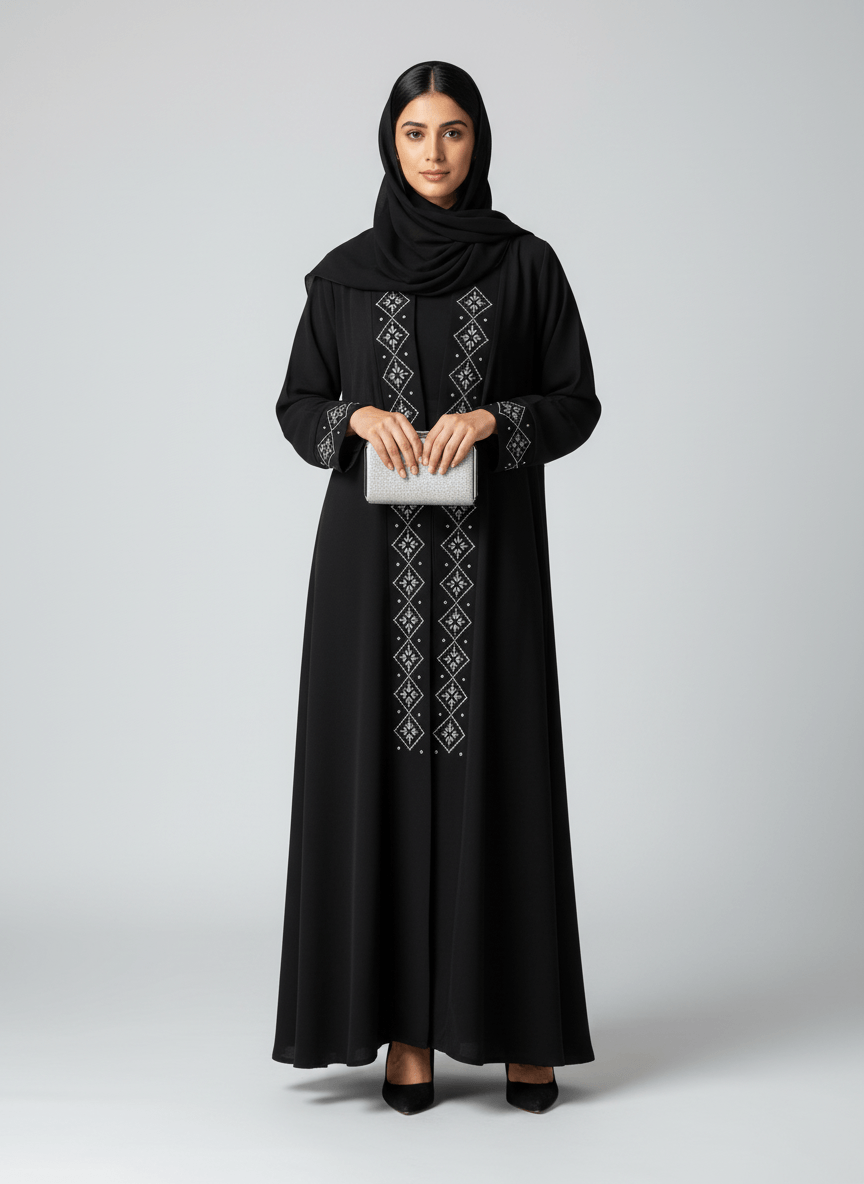 AL Safa Silver Embroidered Abaya