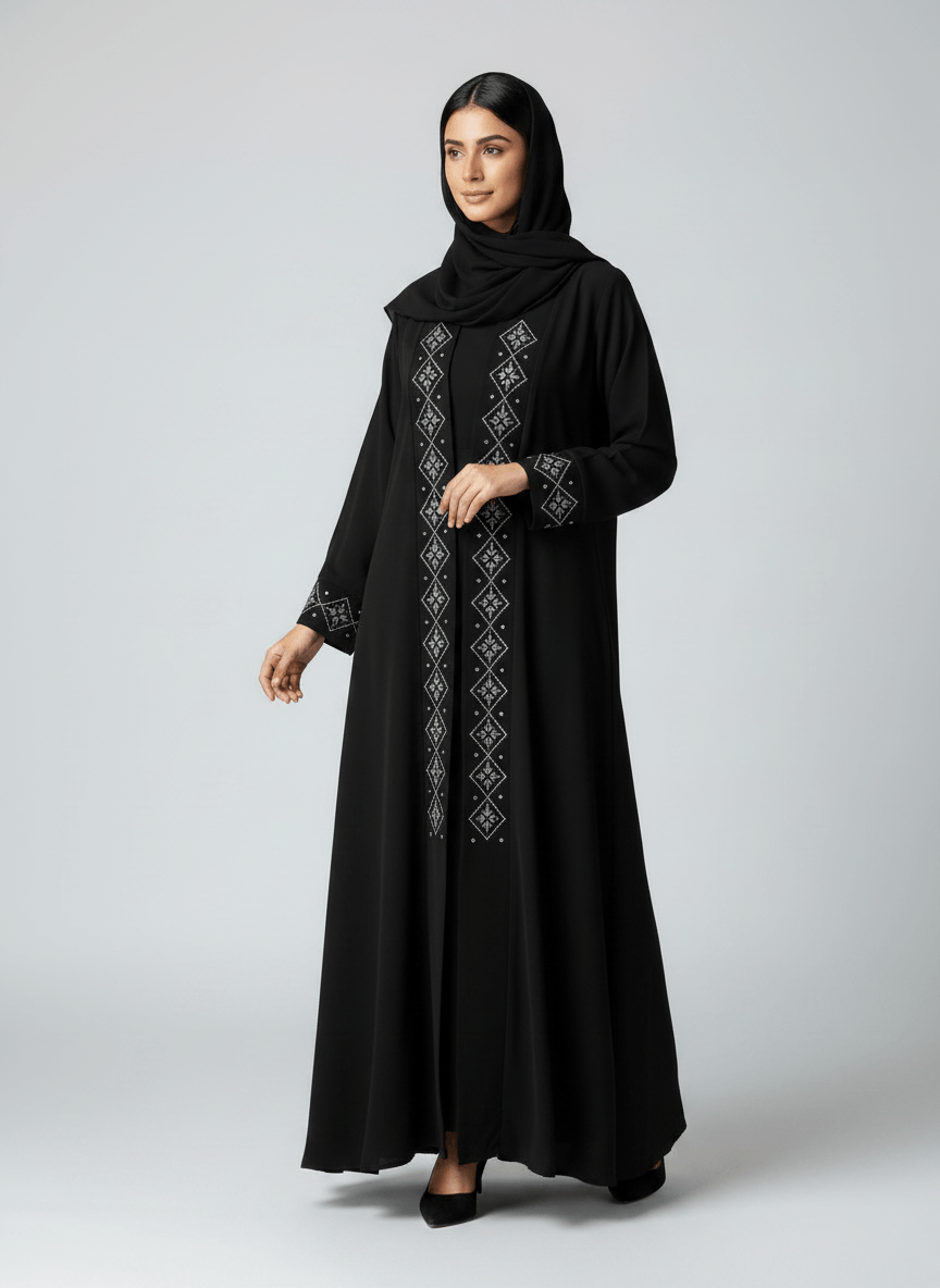 AL Safa Silver Embroidered Abaya