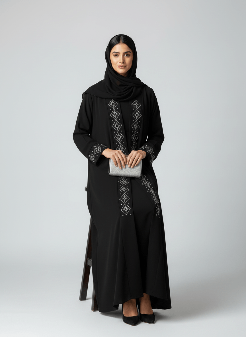 AL Safa Silver Embroidered Abaya
