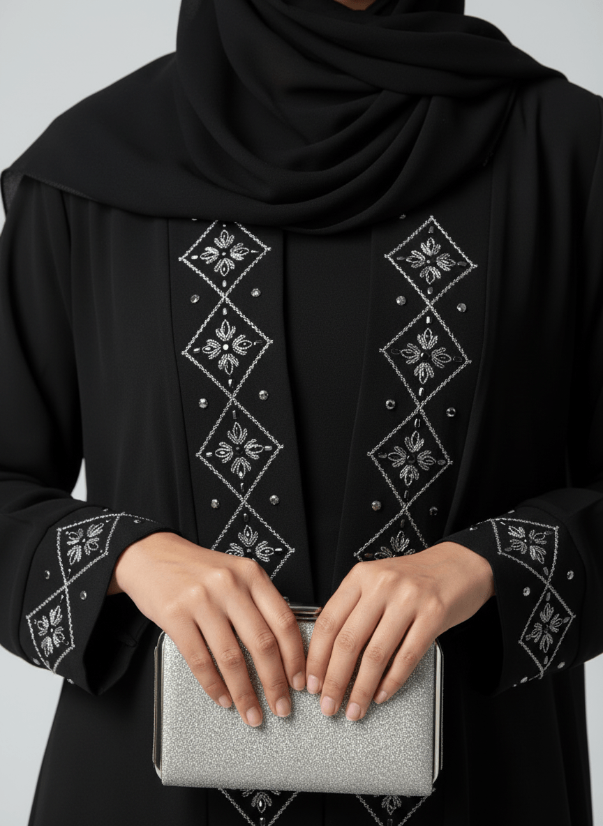 AL Safa Silver Embroidered Abaya