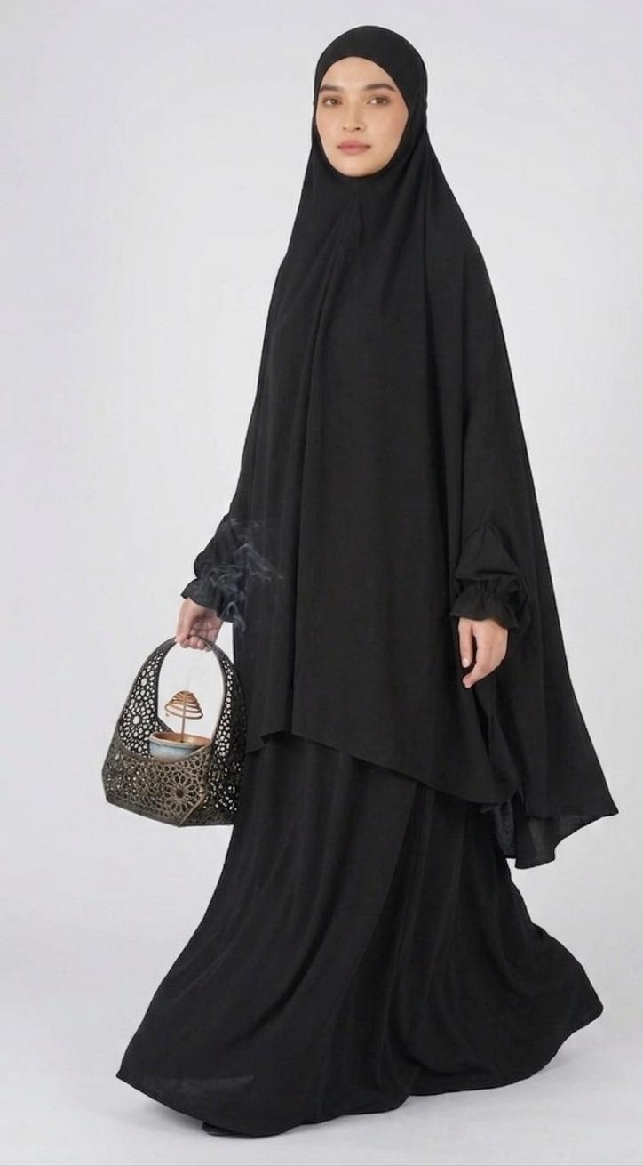 Rawdah Black Khimar with Skirt