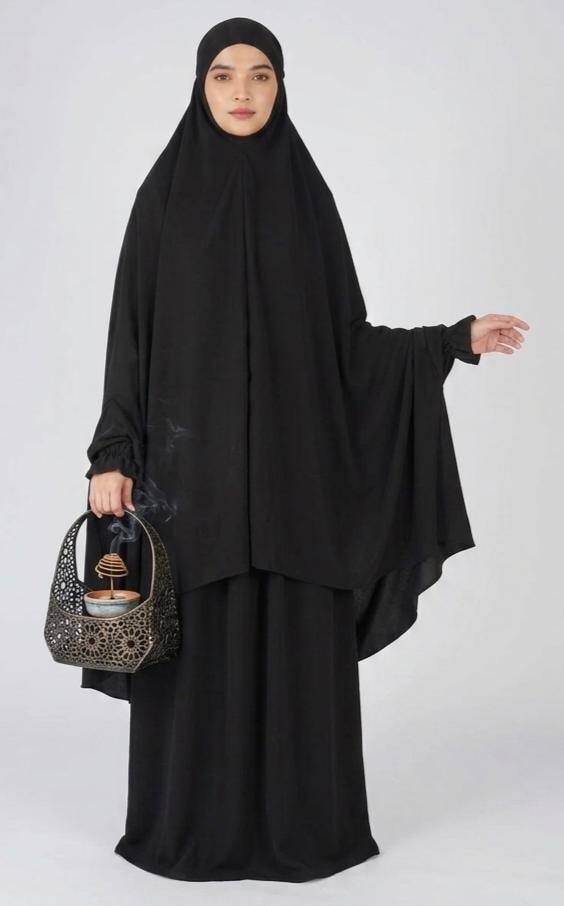 Rawdah Black Khimar with Skirt