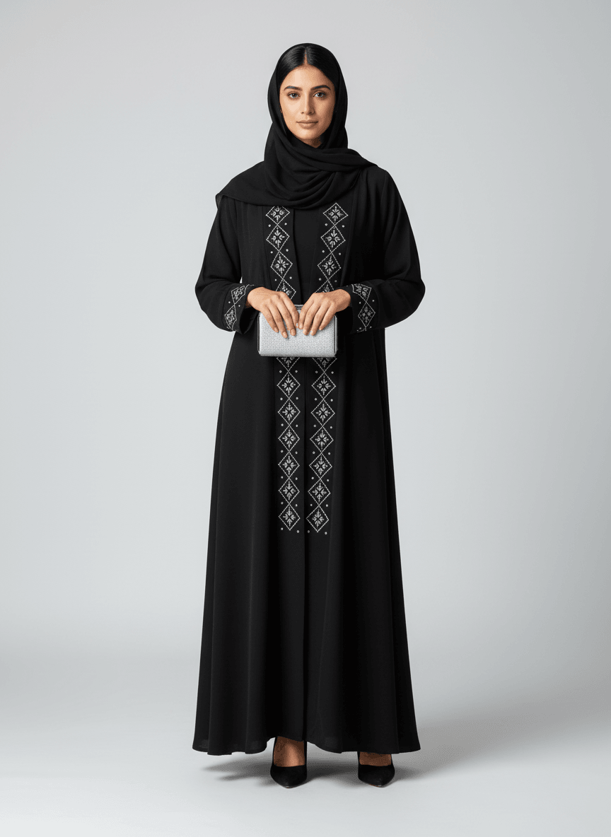AL Safa Silver Embroidered Abaya