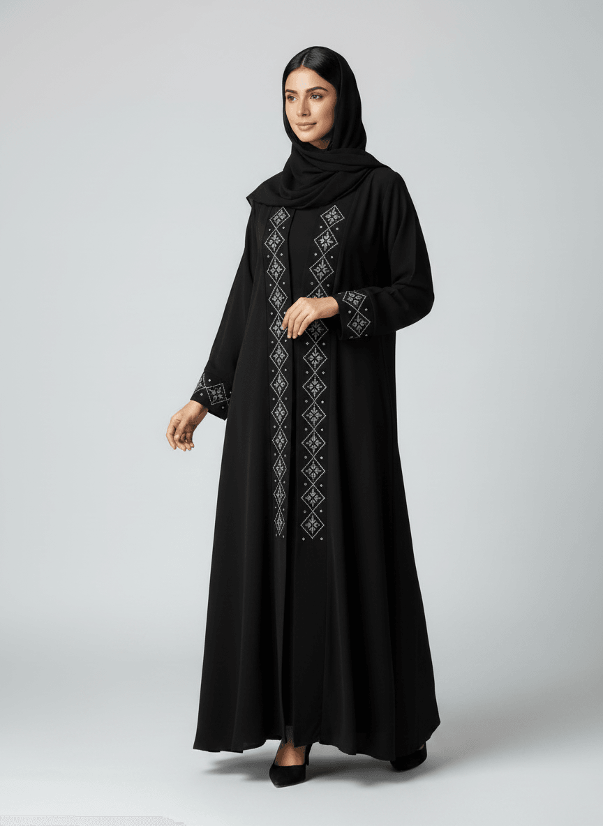 AL Safa Silver Embroidered Abaya