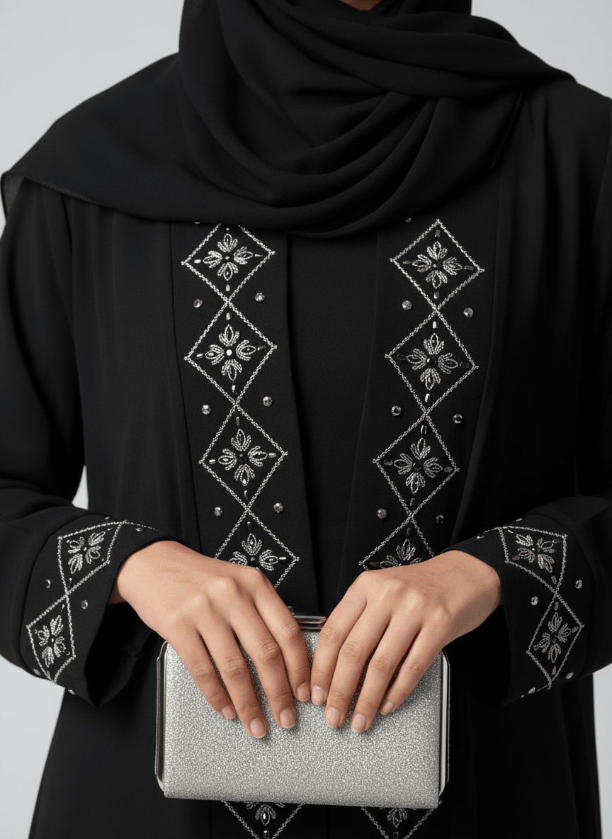 AL Safa Silver Embroidered Abaya