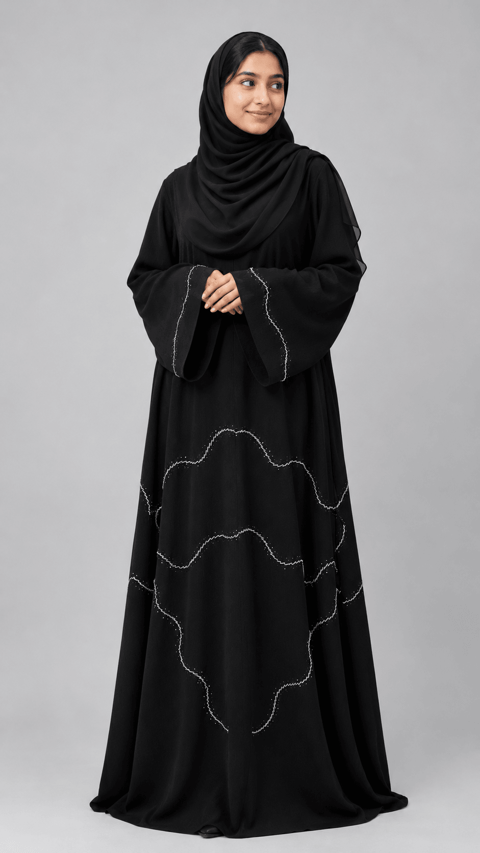 Black Elegance – Premium Grey Handwork Abaya