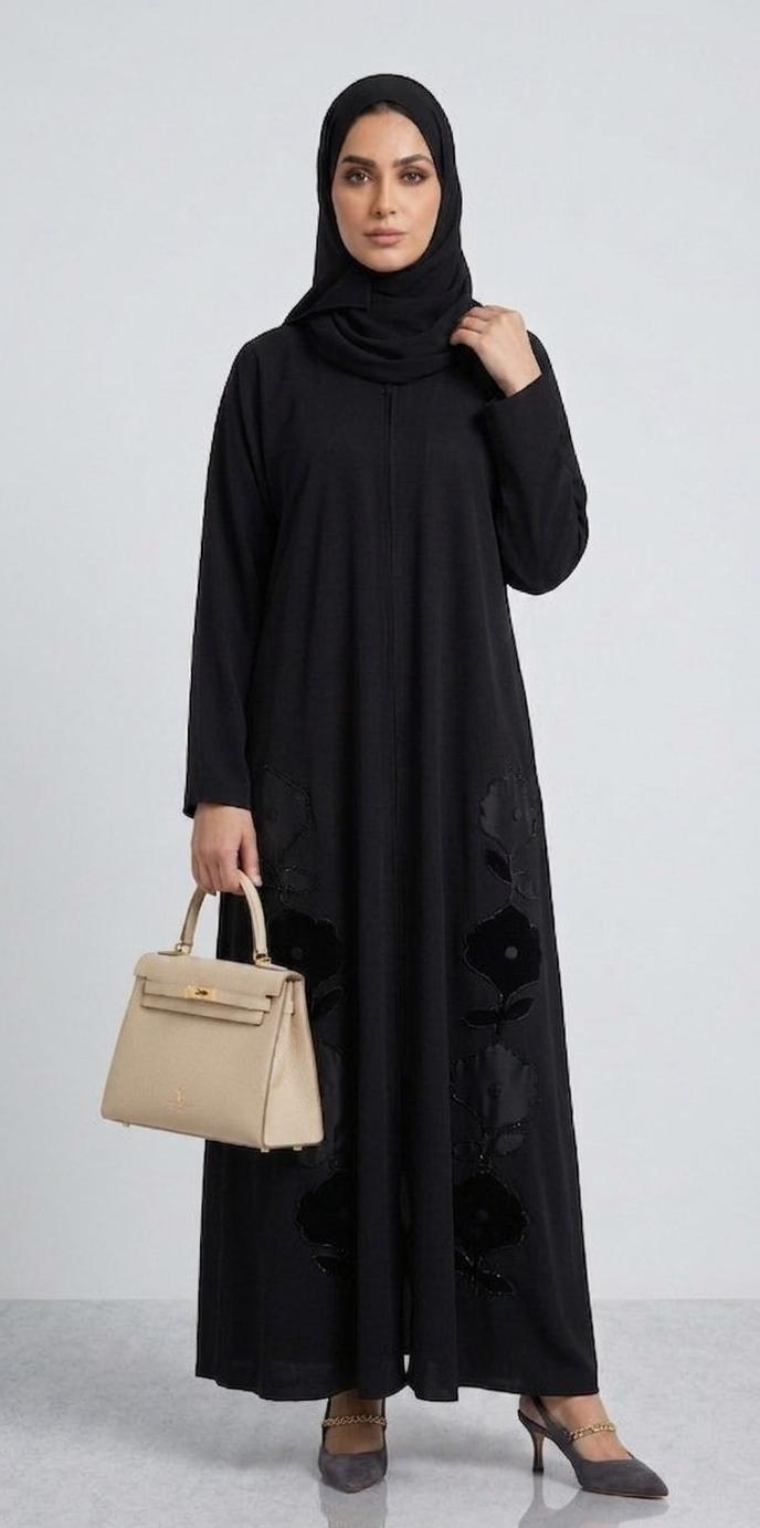 Floral Velvet Detail Abaya