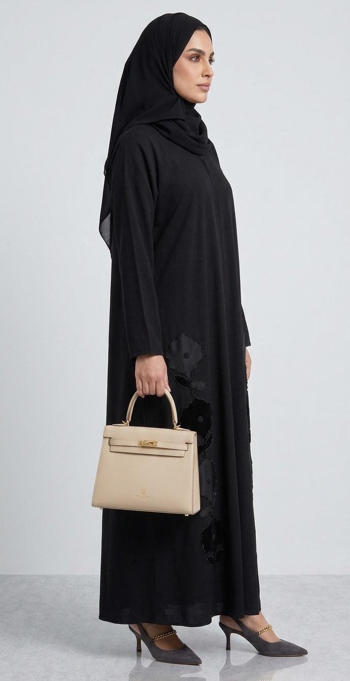 Floral Velvet Detail Abaya